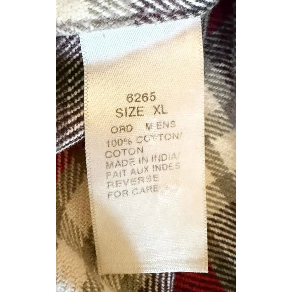 Woolrich Mens XL Flannel Shirt Red Black Plaid Heavy Cotton Elbow Patches FLAWED - Picture 15 of 15